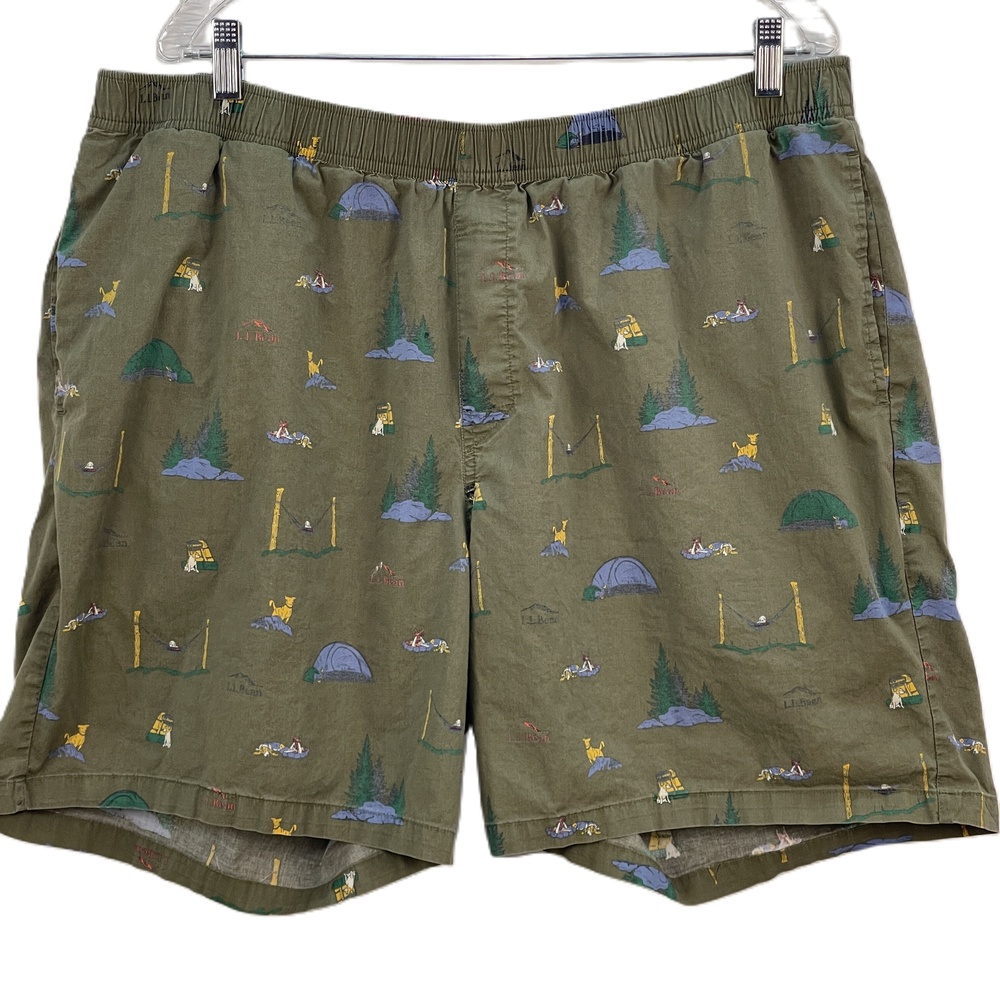 Men's L.L Bean Comfort Stretch Woven Sleep Shorts with Camping Dog Pattern